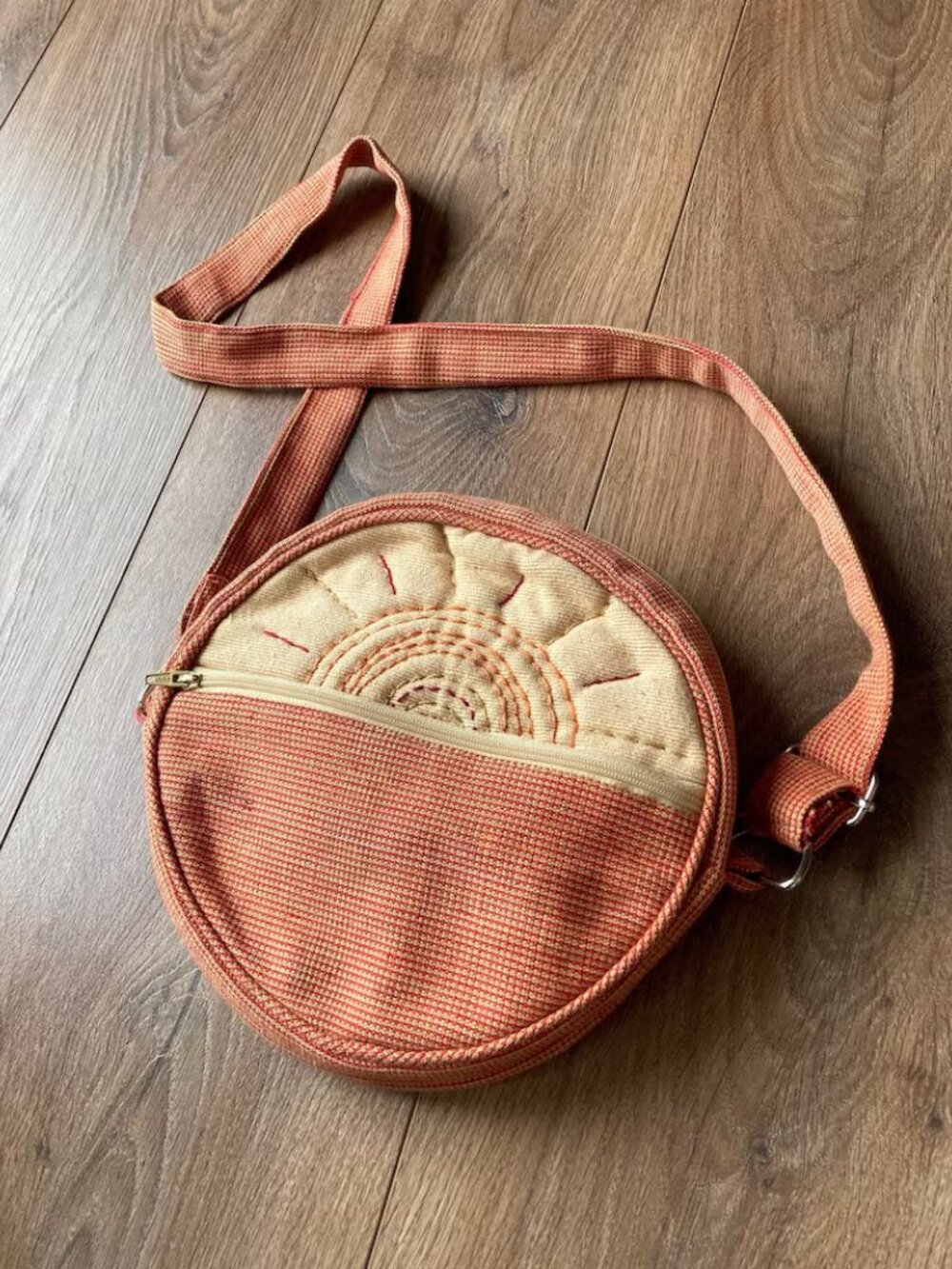 Sun Purse: Hand Embroidered Boho Sunrise Embroidery on Upcycled Cotton Crossbody